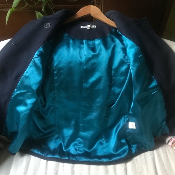 JOY JOY Navy & Plaid Wool Cape - Picture 4 of 7